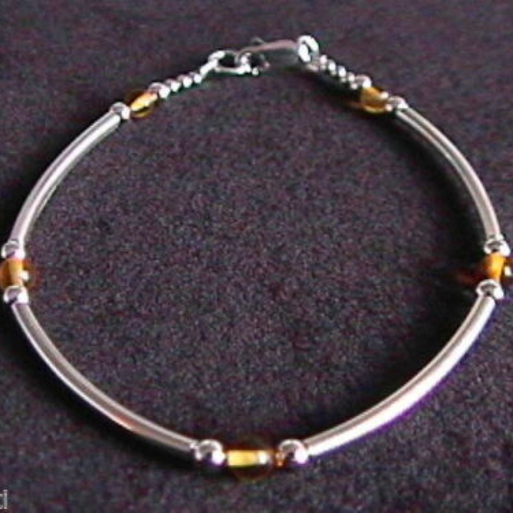 Handmade Baltic Amber & Sterling Silver Tube Style Bracelet 925 SS  7"